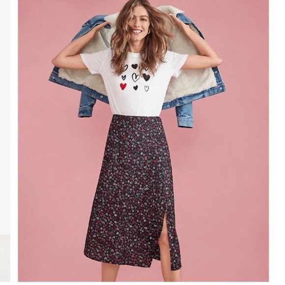 LOFT Dresses & Skirts - Loft silky midi heart skirt with slit - size 10P